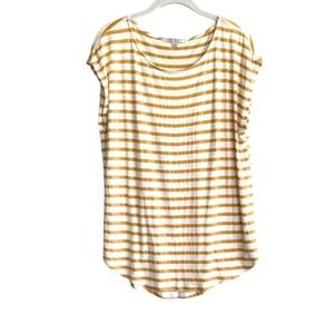 Green Envelope Relaxed Fit Tee Cap Sleeve Striped Dark Mustard Tan White Size L
